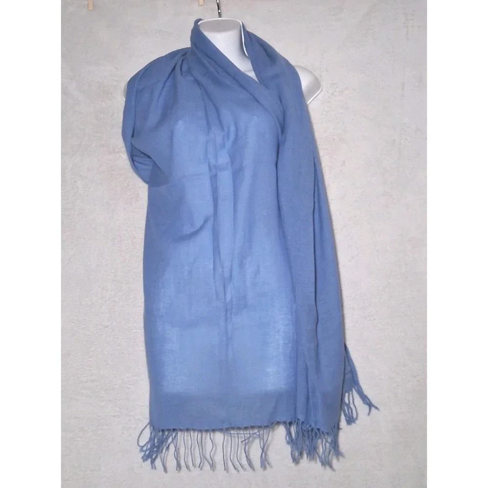 Ann Taylor Made in Italy Fringe Blue Scarf Wool Cashmere Silk Blend  70